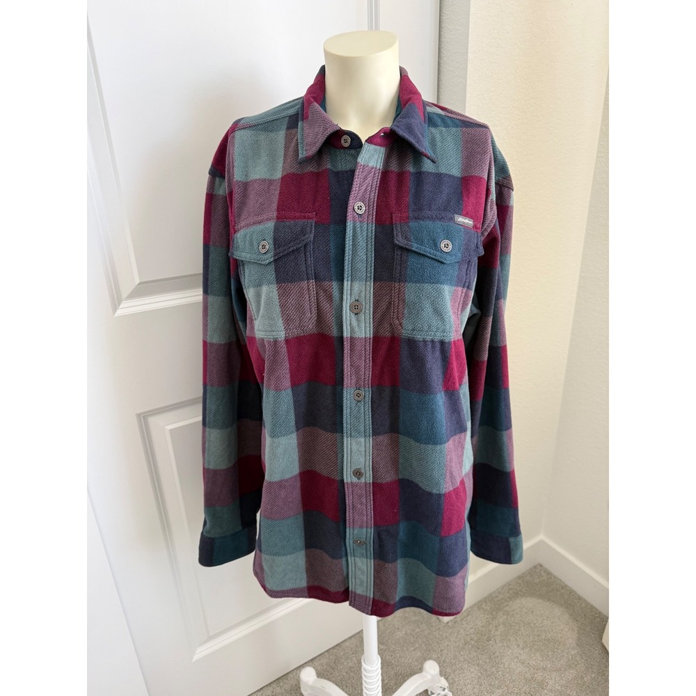 Eddie Bauer Mens Fleece Plaid Button Down Size M Gorpcore
